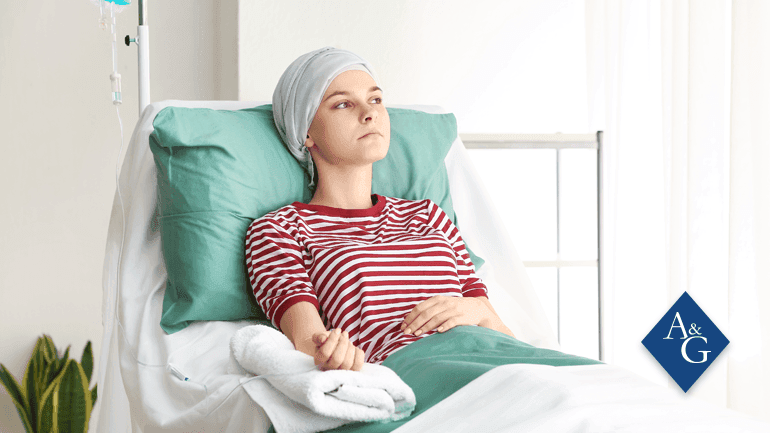Woman laying in hospital bed